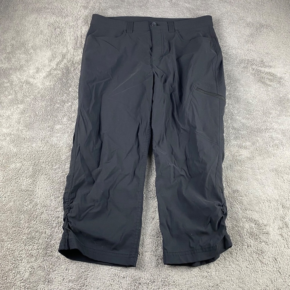 Eddie Bauer Rainier Capris Pants Womens 12 Black Hiking Travel Zip Pockets